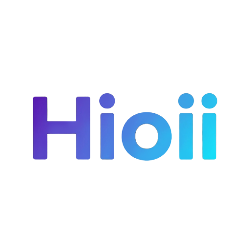 Hioii gradient wordmark on white square