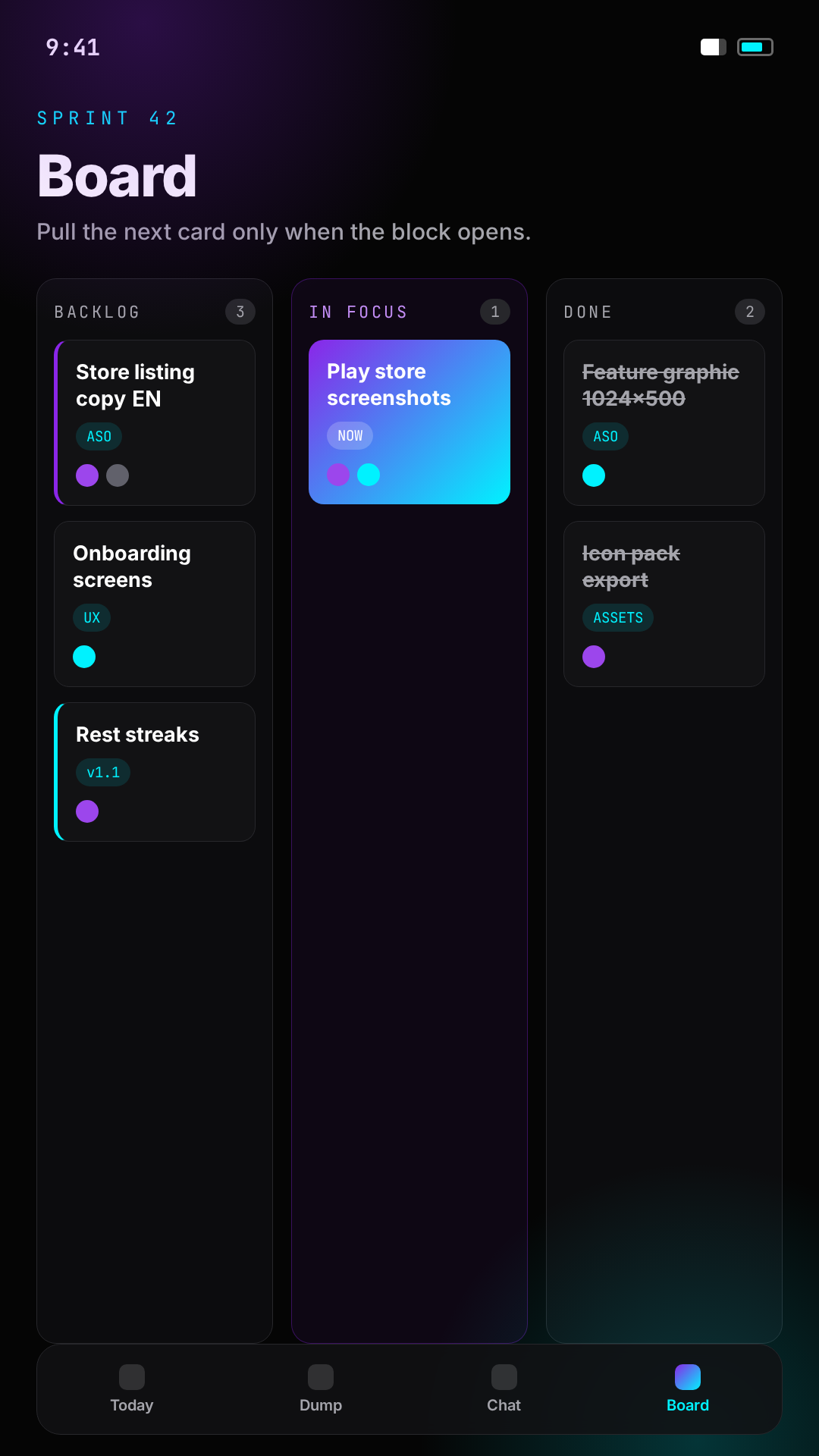 Hioii Play screenshot in English — Kanban